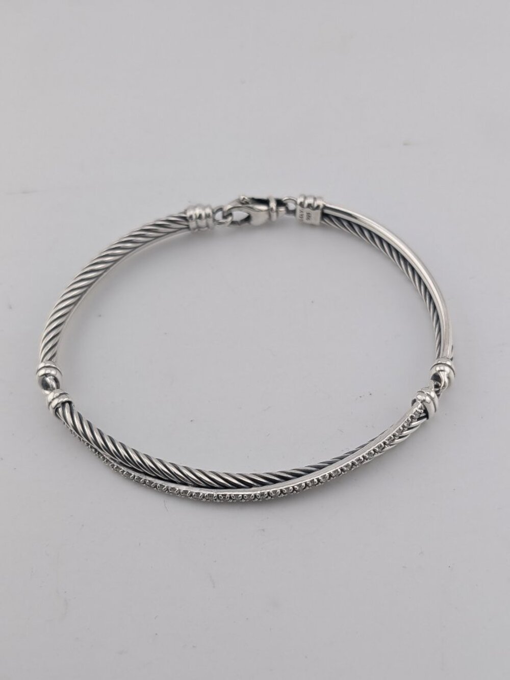 David Yurman Sterling Silver 925 Crossover Bracelet with Pave Diamond